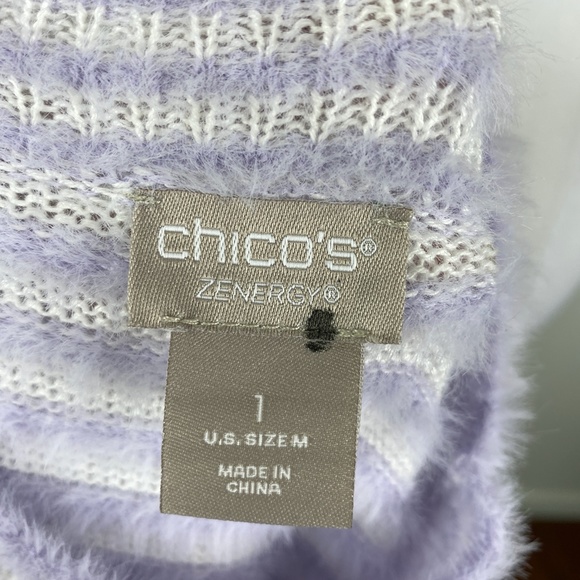 Chico's Zenergy Striped Fuzzy Mock Neck Sweater Sz. 1 (M) Purple - Picture 10 of 12